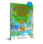 A sad squirrel sits on a tree branch with blue birds next to her